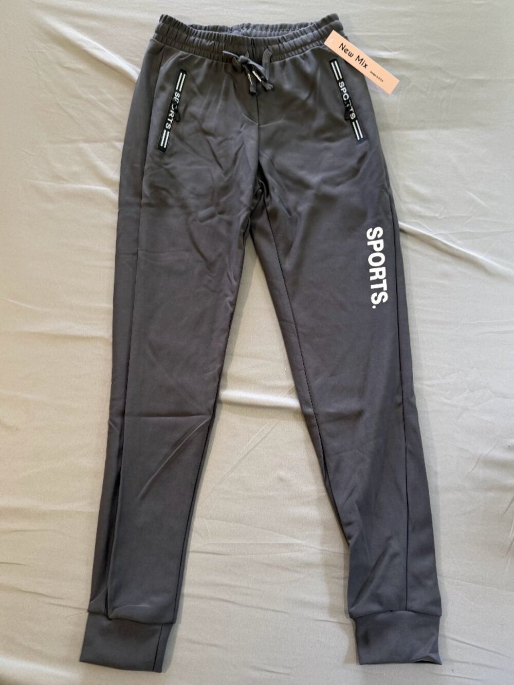 New Mix Women’s Sport Joggers Drawstrings Zipper Pockets Gray Med New With Tags